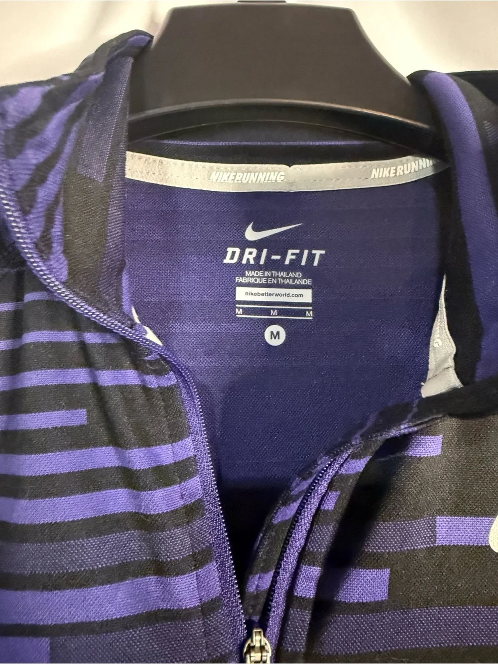 Nike Black & Purple Striped Dri-Fit Half-Zip Running Top